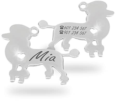 Ibera gifts - Hundemarke mit Gravur, Hundemarke personalisiert, in Form eines Pudels, Edelstahl, für alle Haustiere, 30 x 24 mm