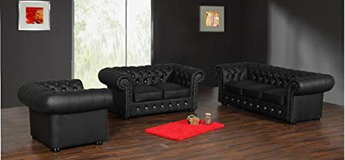 jvmoebel Chesterfield Sofagarnitur Sofa Couch Polster Sitz 3+2+1 Garnitur Ledersofa Napo1