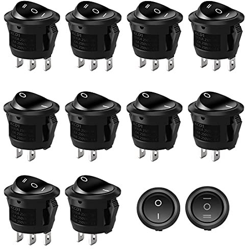 HONGECB Runde Kippschalter, Runde Schalter, Wippschalter, Für Elektronische Kraftfahrzeugen, Haushaltsgeräten, Motorrädern, Schiffen Usw, Ein/Aus Ac 6A/ 250V, 10A/125V, 10 Stück
