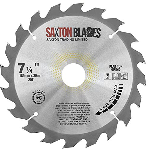 Saxton Flat Top TCT Circular Saw Blade 185mm x 20T x 30mm Bore + rings Ring fits Bosch Makita etc