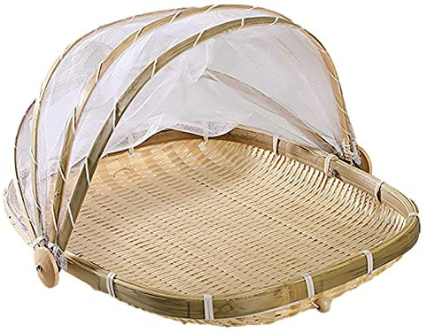 Zeltkorb Obstschale Brot-Korb Picknickkorb Mit Mesh Gaze, Handgewebt Lebensmittel Servierkorb Aus Bambus Für Picknick Outdoor, Schädlingsbekämpfung Staubdicht, Schale Korb Für Obst, Gemüse, Brot