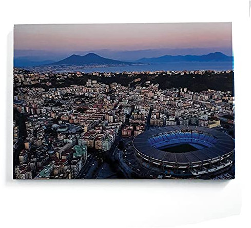 PRS/Spotapplick Quadro stampa su pannello Napoli città panorama stadio arredo casa per pareti dimensione 25 x 35 cm