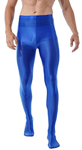 Doomiva Herren Strumpfhosen Nylon Glänzend Leggings Männer Hoher Taille Nylonstrumpfhose Lang Hose Feinstrumpfhose M-XL Blau L
