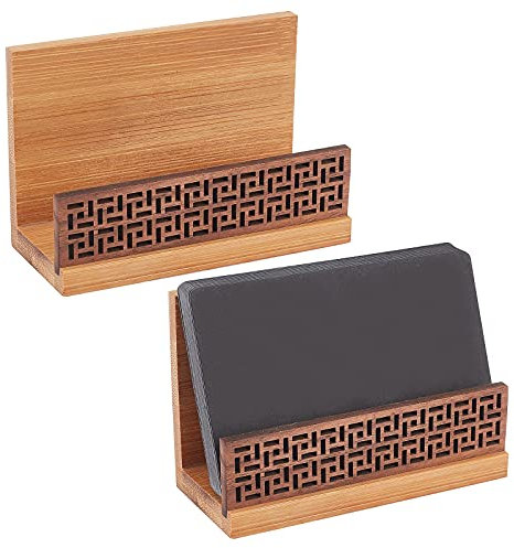 OLYCRAFT 2pcs Visitenkartenhalter 6.5x10x4.5cm Holz Name Card Holder Burlywood hölzerne Visitenkarte Display Halter Visitenkarten Stand für Desktop-Büro und Haus