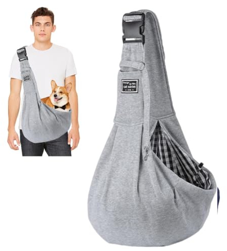 PETCUTE Hundetragetasche Bis 7.5 kg,Verstellbar Sicherer Tragegurt Transporttasche für Hunde mit Fronttasche,Hunde Umhängetasche für Haustiere,für Spaziergänge Aktivitäten im Freien,Grau