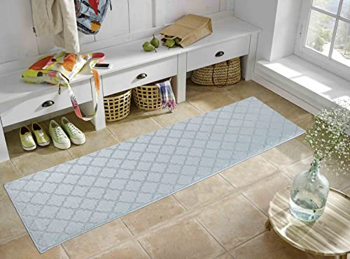 IVY Washable Door Mat Kitchen Mats Non Slip Trellis Design Kitchen & Hall Runners Doormats, Silver, 60x220 cm
