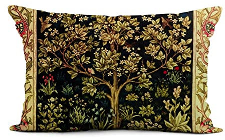 Kissenbezüge 40X60Cm, Blumen-William Morris-Baum des Lebens Vintage Pre Birds Kopfkissenbezug Dekorative Kissenhülle Premium Für Stuhlmöbel, Sofa