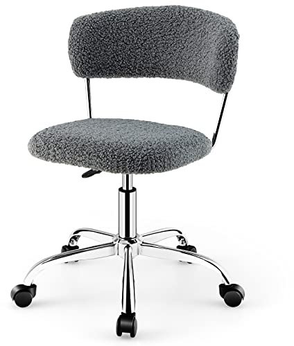 COSTWAY höhenverstellbarer Schreibtischstuhl, bequemer Drehstuhl, gepolstertem Sitz, 360° drehbar Bürostuhl Computerstuhl, ohne Armlehne, für Schlafzimmer, Aibeitszimmer (Grau)