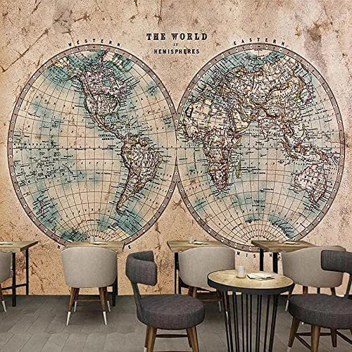 Self-Adhesive Wallpaper Vintage World Map 3D Photo Wallpaper Mural Motif Peel and Stick Wall Photo 3D Wallpaper Paste Living Room The Wall for Bedroom Mural Border - 200(W) x150(H) cm