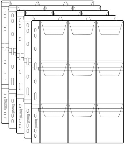 Uncle Paul Páginas de Carpeta de Monedas (9 Bolsillos (65 Mm X 84 Mm Cada Bolsillo), Se Adapta a 4 Carpetas de Anillas (5 Hojas))