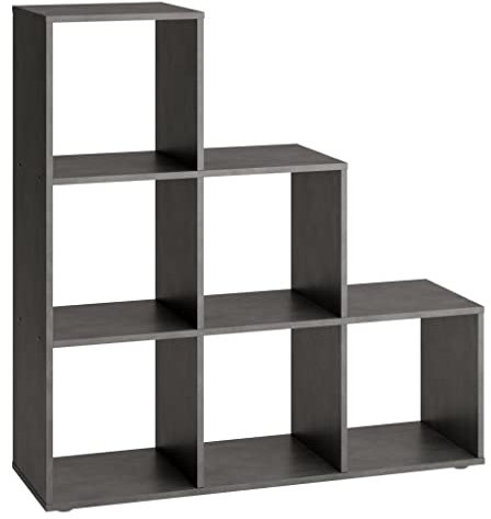 FMD Raumteiler-Regal mit 6 Fächern,Bücherregal,Aufbewahrungsregal Freistehender Bücherschrank für Haus, Wohnzimmer, Schlafzimmer Matera-Grau