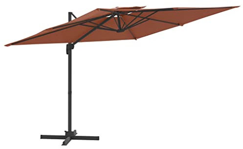 vidaXL Sombrilla Colgante de Doble Techo Terracota 400x300 cm