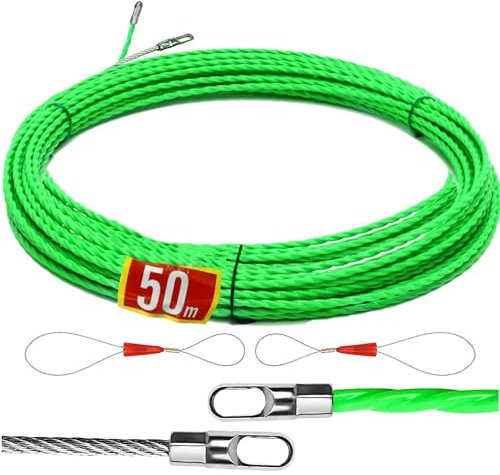 Kabeleinziehhilfe 50m, Einziehband Einziehdraht, Kabelverlegung Einziehdraht, 4,5 mm Durchmesser Zugdraht Einziehspirale mit 2 Führungsfedern Einziehfeder für Einzugsband zur Kabelverlegung (50m)