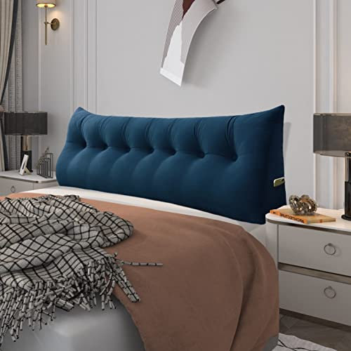 BNCKTRD Kopfende Großes Rückenkissen Bequemes Lesekissen und Rückenteil im Bett Rückenlehne Kopfkissen Langes XXL Kissen für Sofa, Couch, Wandkissen Polster Samt Dunkel Blau 200cm