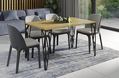 Endo-Moebel Esstisch Rulo 130cm - 210cm erweiterbar | Moderner Küchentisch mit robustem Metallgestell | Rechteckiger Ausziehtisch für Esszimmer oder Küche (Artisan Eiche)