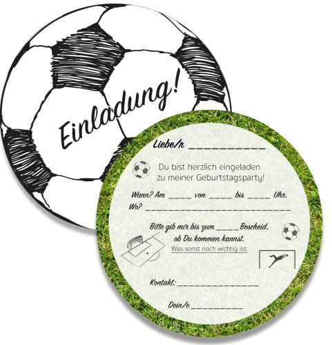 15 x Fussball Einladungskarten Kindergeburtstag Rund Fußball Einladung zum Kinder Geburtstag für Jungen und Mädchen (15 Stück)