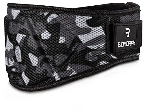 BIOMORPH Neopren Gewichthebergürtel für Krafttraining, Powerlifting, Bodybuilding, Crossfit für Damen und Herren (Camo Grey, XL)