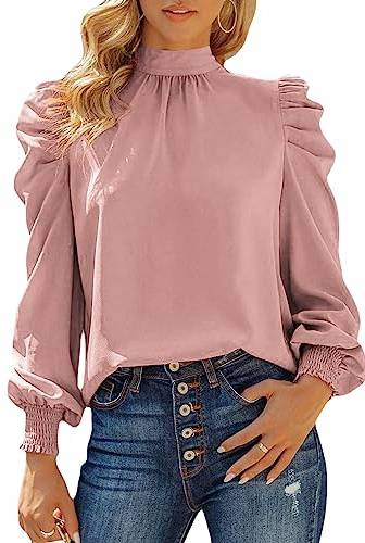 Dokotoo Women's Blouses Top Elegant Puff Sleeve Turtleneck Ruffle Chiffon Shirts Casual Loose Womens Blouse Spring Fall Ladies Tops S-XXL