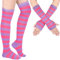 Blulu Armstulpe Beinwärmer für Damen Gestreifter Oberschenkel Strumpf Fingerlose Handschuhe Streifen Strumpf (Rose und Lila)