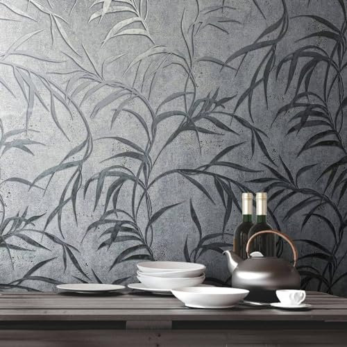 K&L Wall Art Beton Vliestapete glitzernde Dschungltapete Wohnzimmer Pflanzen Luxustapete inkl. Tapezier-Ratgeber (Palmen Betongrau)