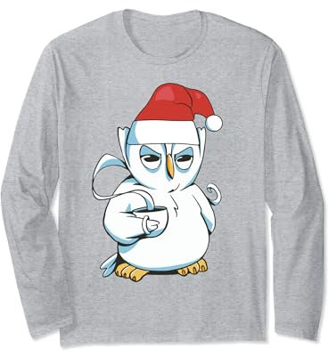 Weihnachten Eule Uhu Kauz Kaffee - Santa Mütze Weihnacht Langarmshirt
