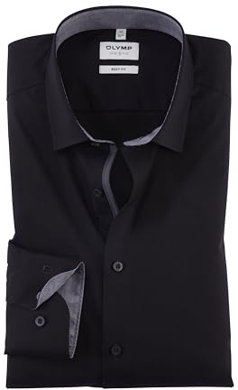 OLYMP Herren Oberhemd Langarm Level Five,Einfarbig,Body fit,New York Kent-2,schwarz 68,46