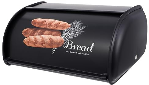 ABOOFAN Brotkasten aus Metall mit Bambusdeckel, Große Rollende Aufbewahrung