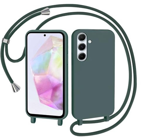 AOMYKE Cover per Samsung Galaxy A35 5G con Cordino, Custodia con Laccio Collana Tracolla Collo Liquido Silicone Antiurto TPU Antiurto AntiGraffio Case - Verde