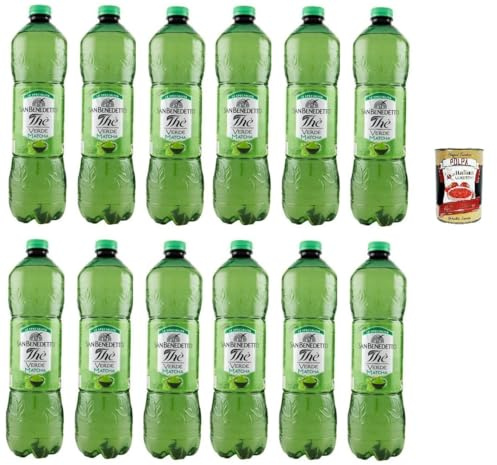 San Benedetto Thè Verde & Matcha 12x 1,5Lt, Eistee The' grüner Tee und Matcha PET Einweg, ice tea erfrischend, Ohne Konservierungsstoffe und künstliche Farbstoffe + Italian Gourmet polpa 400g