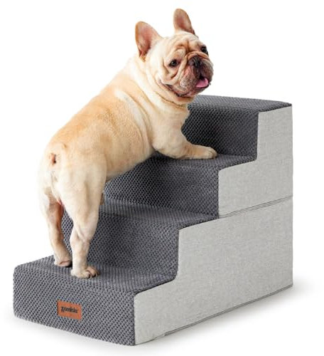 ZOMISIA Escaleras para perros pequeños - Escaleras para mascotas 2 en 1 con cremalleras adecuadas para sofá y cama, escalones de espuma 35D con parte inferior antideslizante, color gris, 4 escalones