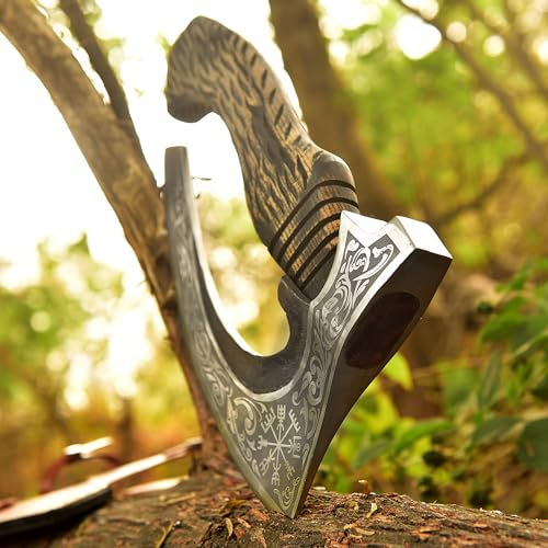 Viking Pizza Cutter Hand Forged Viking Hatchet Mini Axe | Pizza Cutter with Leather Sheath | Carbon Steel Slicer Chef Viking Axe | Premium Pizza Oven Accessories |for Camping, Hunting & Gifts for Men
