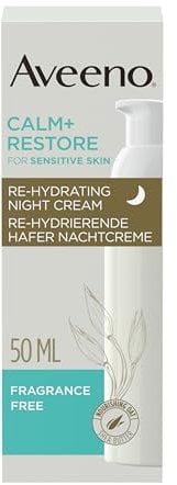 Aveeno CALM+RESTORE Nachtcreme – beruhigende Pflege mit Hafer und Sheabutter für empfindliche Haut, stärkt die Hautbarriere, feuchtigkeitsspendend und parfümfrei