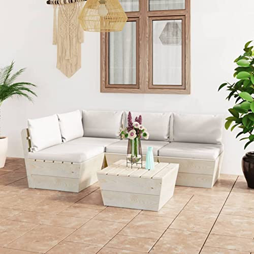 ShGaxin 5-TLG. Garten-Sofagarnitur aus Paletten mit Kissen, Gartenmöbel Set, Balkonmöbel Set, Gartenlounge,Möbelsets,Sitzecke Balkon,Lounge Sofa Outdoor, Fichtenholz