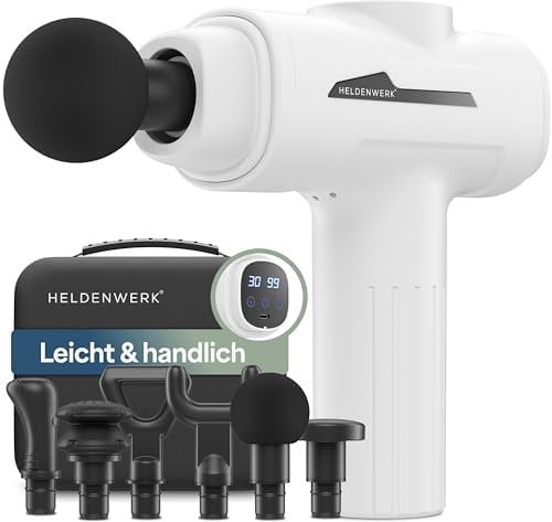 Massagepistole inkl. 6 Massageköpfen & 30 Geschwindigkeiten, mit USB-C Anschluss und LCD Touchscreen I Muskel Massagegerät, Massage-Gun, Muskelmassagepistole, Muskel-Pistole (Weiß)