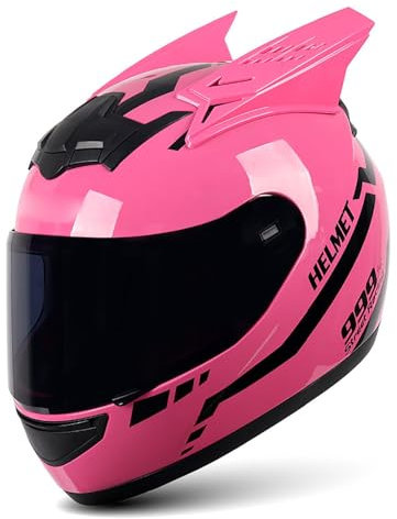 Casco Da Moto Personalizzato, Casco Integrale Con Visiera E Cinturino Sottogola A Sgancio Rapido, Adatto Per Uomo E Donna, Casco Da Corsa Su Strada Traspirante E Leggero Con Corna A,S/(50~53cm)