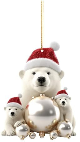 Eauptffy Weihnachtsdeko Weihnachtsbär Hängende Ornamente Niedlicher Bär Familie Weihnachtsbaumschmuck Acryl Eisbär Anhänger Ornament mit Strings Festliche Handwerk Geschenk