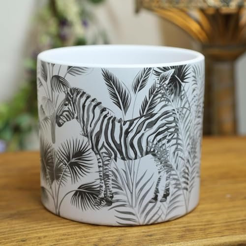 Fyne-Finds Zebra Animal Jungle Scene Ceramic Succulent Cactus Indoor Home Planter 14cm, 5inch Herb Plant Pot Cover Holder
