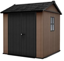 Keter Casetta da Giardino Newton 757/775, Effetto Legno Naturale, Porte e Finestre Orientabili, Marrone, 4 m², 223,8x230x246H cm