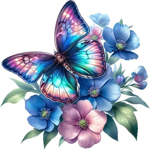 x4 Flower Vinyl Stickers Cover Marks Non Transparent Waterproof Floral Art Decals 1@ 20cm Tall Ideal for Toilets or car. 3@ 7cm Tall Ideal for Phone case, Cups & Wine Glass (Butterfly neon Blue)