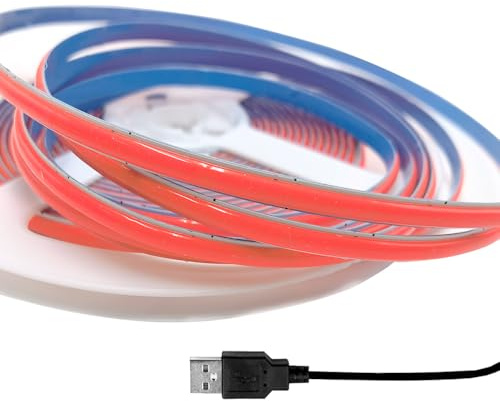 Cleiscry, striscia LED COB 5V, 400 LED/m, 5 mm, senza punti, flessibile, luci a nastro per l'illuminazione di armadi e case (Rosa (Rosa), 2 m)
