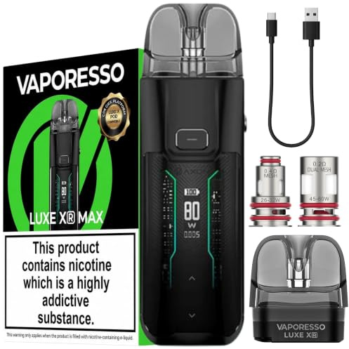 Vaporesso LUXE XR Max Vaping Kit, Long-Lasting 2800mAh Integrated Battery, 80W Max Output, LUXE XR Pod, GTX Mesh Coils, DTL & MTL, No Nicotine – No E-Liquid (Rock Black)