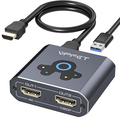 VEDINDUST HDMII Splitter Extend 4K@60Hz HDMI to Dual HDMI Adapter supports Mirror and Extend compatible with Windows XP/7/8/10/11 and macOS systems suitable for monitors TVs and projectors
