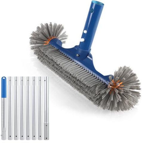 EFUTURETIME 32cm Brosse Piscine Ronde avec 2,7m Manche Telescopique | Aluminium, Détachable, Balai pour Liner, Fond, Robustes pour Fibre de Verre, Salles de Bain, Marches