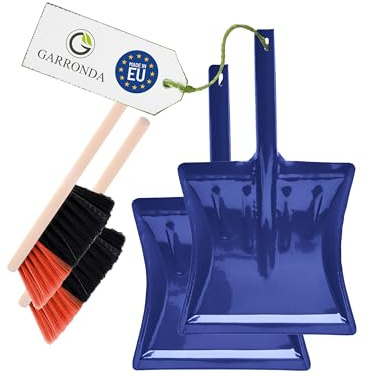 Garronda Kehrschaufel Set 2 Stück mit komplett aus Metall gefertigter Schaufel und Handfeger aus Holz und Synthetik Kehrbesen für Haushalt GD-0172 (Schwarz/Orange + Blau)