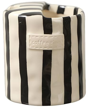 Tazas, Mug de cerámica retro pintado a mano con rayas, taza vintage para café, jugo, latte, bebidas calientes y frías, ideal para Navidad, decoración de escritorio en casa u oficina, taza