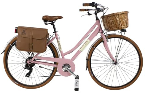 Dolce Vita By Canellini Bicicletta da città Vintage Oldstyle alluminio donna con borse e cesto (Rosa, M)