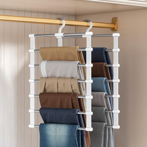 CTIME 2 Stück Hosenbügel Platzsparendend Kein Aufbau Erforderlich | Hosenständer aus Edelstahl Schrankorganizer für Jeans, Röcke, Hosen, Bettwäsche und Handtücher