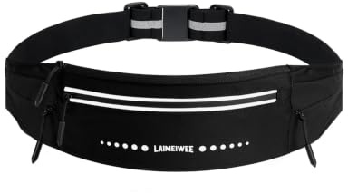LAIMEIWEE Laufgürtel Leicht & Wasserabweisend, Bauchtasche mit 4 Fächern & Reflektorstreifen – Sportgürtel für Handy, Schlüssel – Ideal für Marathon, Joggen, Wandern, Pendeln (für Damen & Herren)