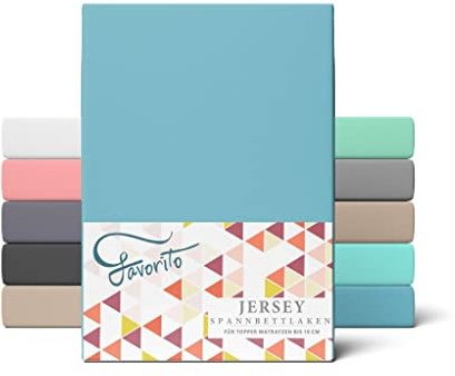 Favorito Topper Spannbettlaken Jersey Baumwolle 200x220 cm – Türkis | Für Topper · Rundumgummi · Steghöhe 5–10 cm · Trocknergeeignet · 130 g/m² · 100% Baumwolle · STANDARD 100 by OEKO-TEX