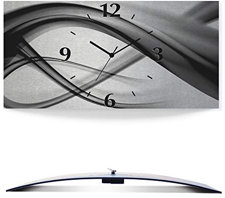 ARTLAND Wanddeko Wanduhr ohne Tickgeräusche Alu Quarzuhr 50x25 cm Eckig Lautlos 3D Design Welle Abstrakt Modern Kreativ Ausgefallen S7KQ